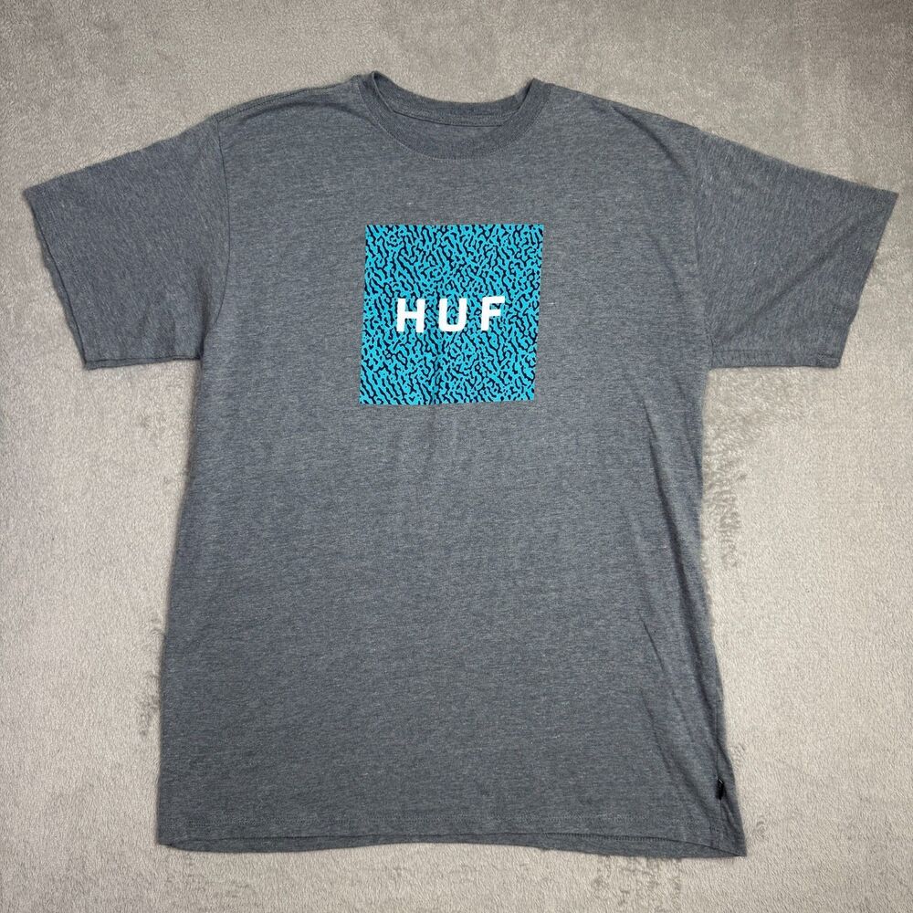 HUF Essentials Box Logo T-Shirt Mens XL Heather Gray Cotton Everyday Wear Casual